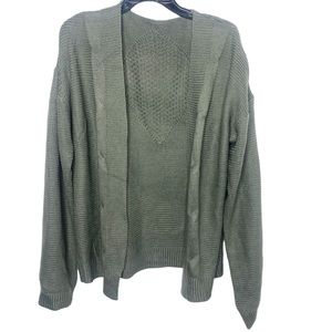 Chunky cardigan sweater olive gray knit size XL